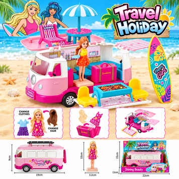 Ігровий набір Будинок на колесах Travel Holiday SG-29081, машинка для ляльки, фігурка, меблі та дошка для серфінгу SG-29081 фото