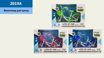 Велосипед для ляльки арт. 2019A (48шт/2) 3 види, короб. 22*7,5*16 см 2019A-33146 фото