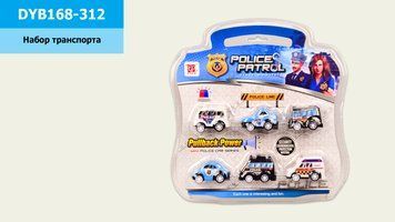Набір транспорта Police Patrol арт. DYB168-312 (96шт/2) інерц., 6 машинок в комплекте, слюд. 23,5*24,5 см, р-н іграш. &ndash; 4.5*3*3 см DYB168-312-32828 фото