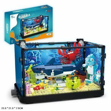 Конструктор Акваріум Aquaria, 7020 з підсвічуванням, 648 деталей, фігурки синьої акули, червоного краба та морського коника 7020\1 фото